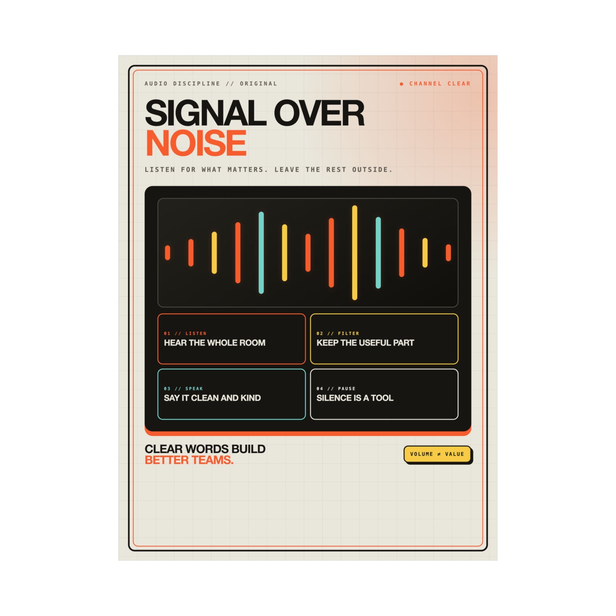 Signal Over Noise Poster — Modern Office Wall Art, 18×24