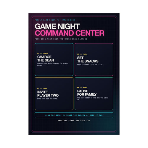 Game Night Command Center Poster — Gamer Dad Wall Art, 18×24