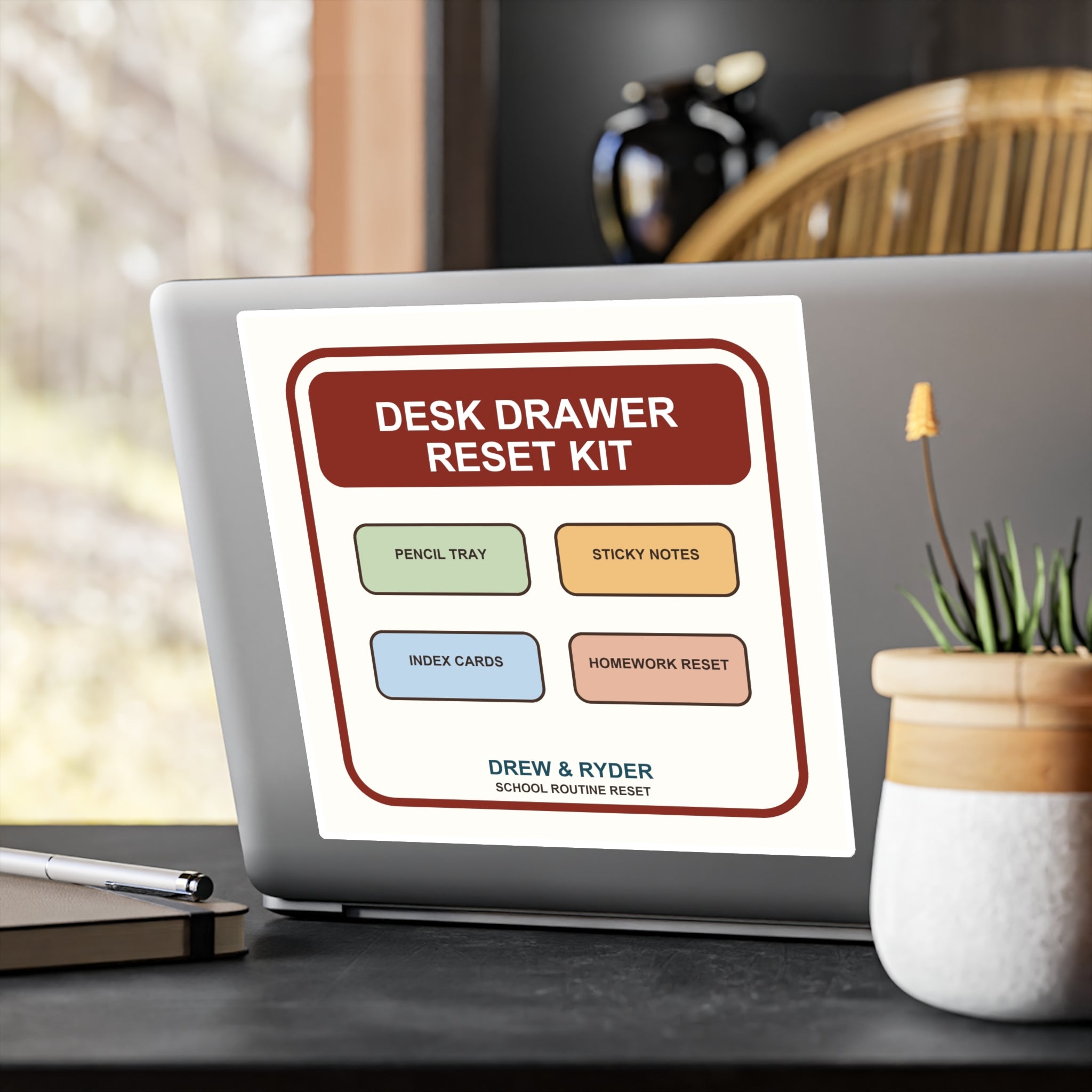 Under $5 Desk Drawer Reset Sticker — Waterproof Vinyl School Routine Decal