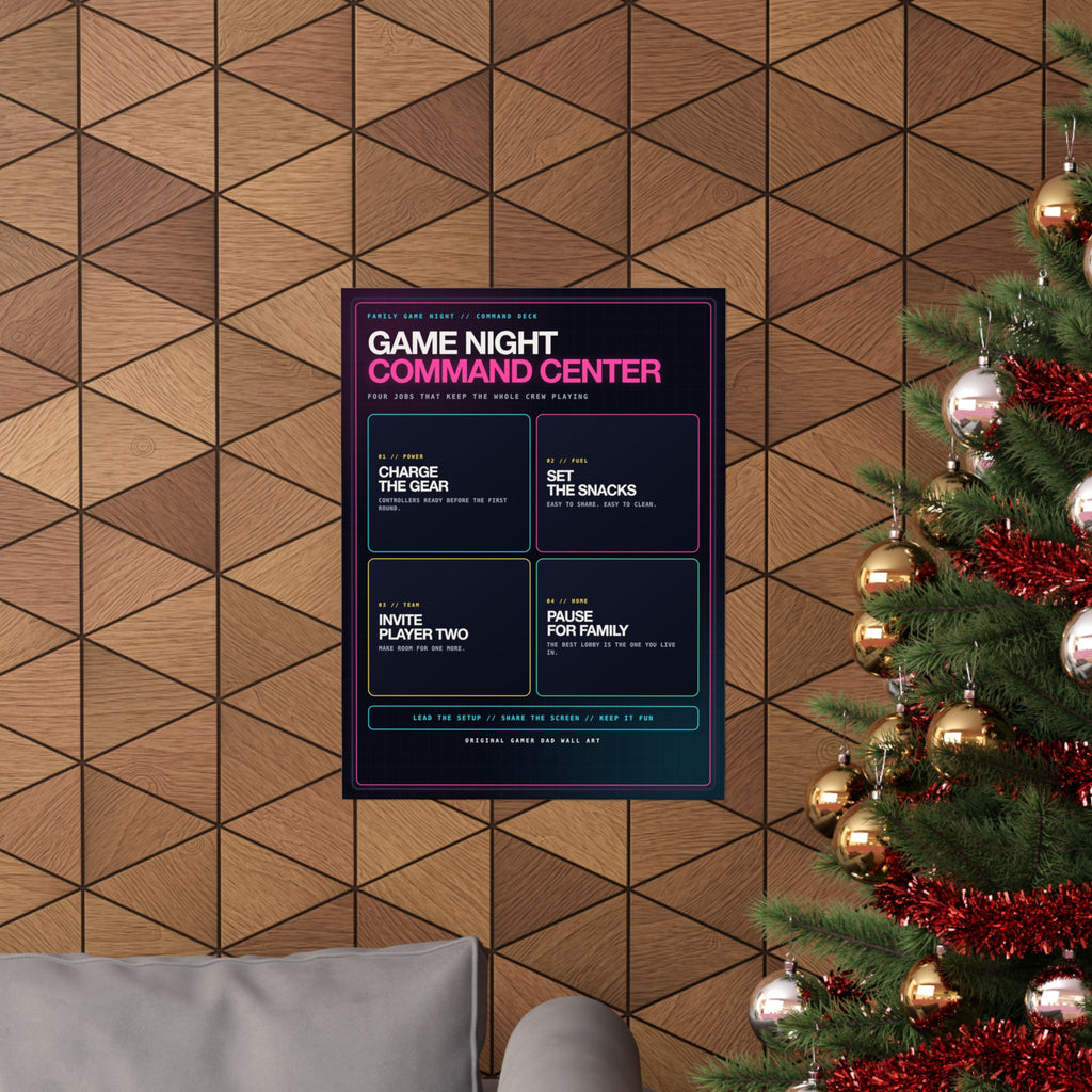 Game Night Command Center Poster — Gamer Dad Wall Art, 18×24