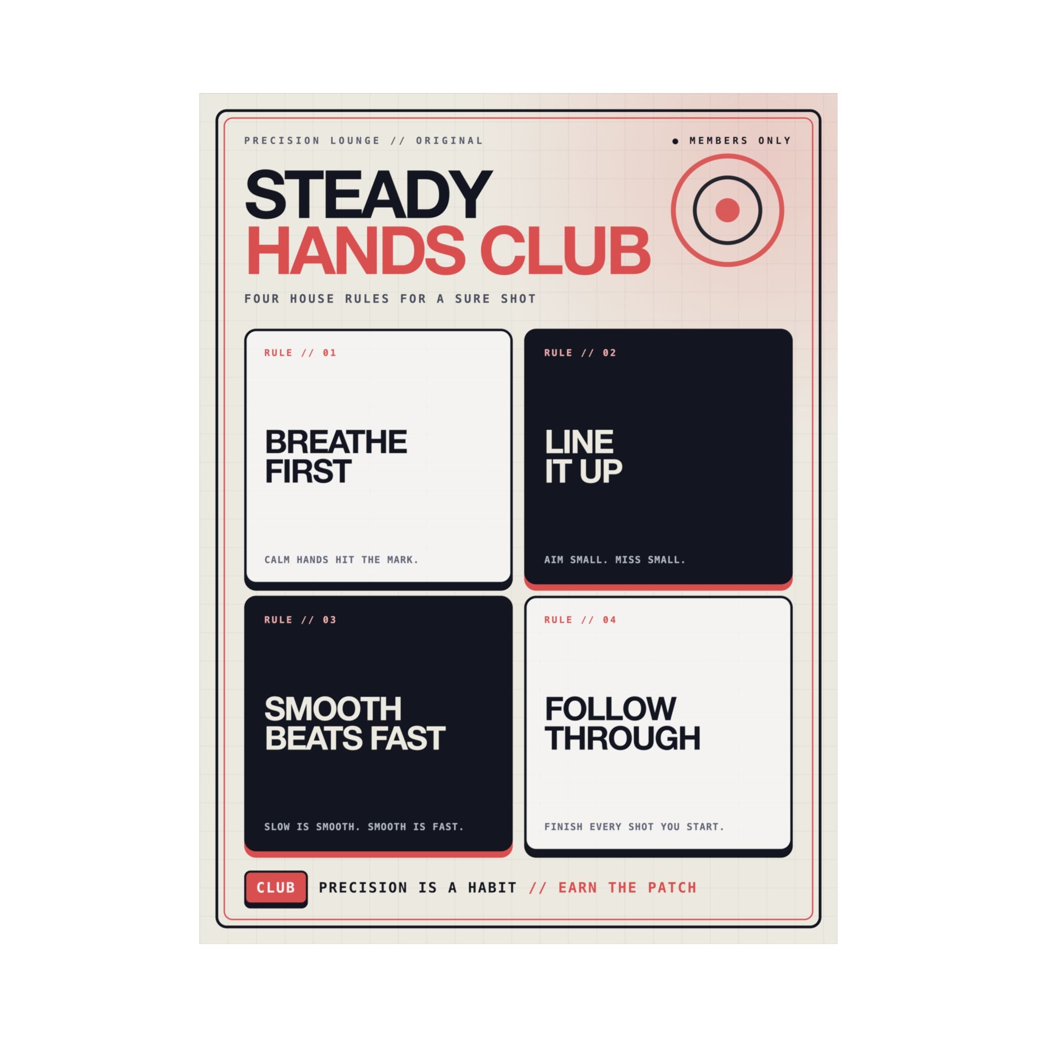 Steady Hands Club Poster — Aim & Focus Gaming Wall Art, 18×24