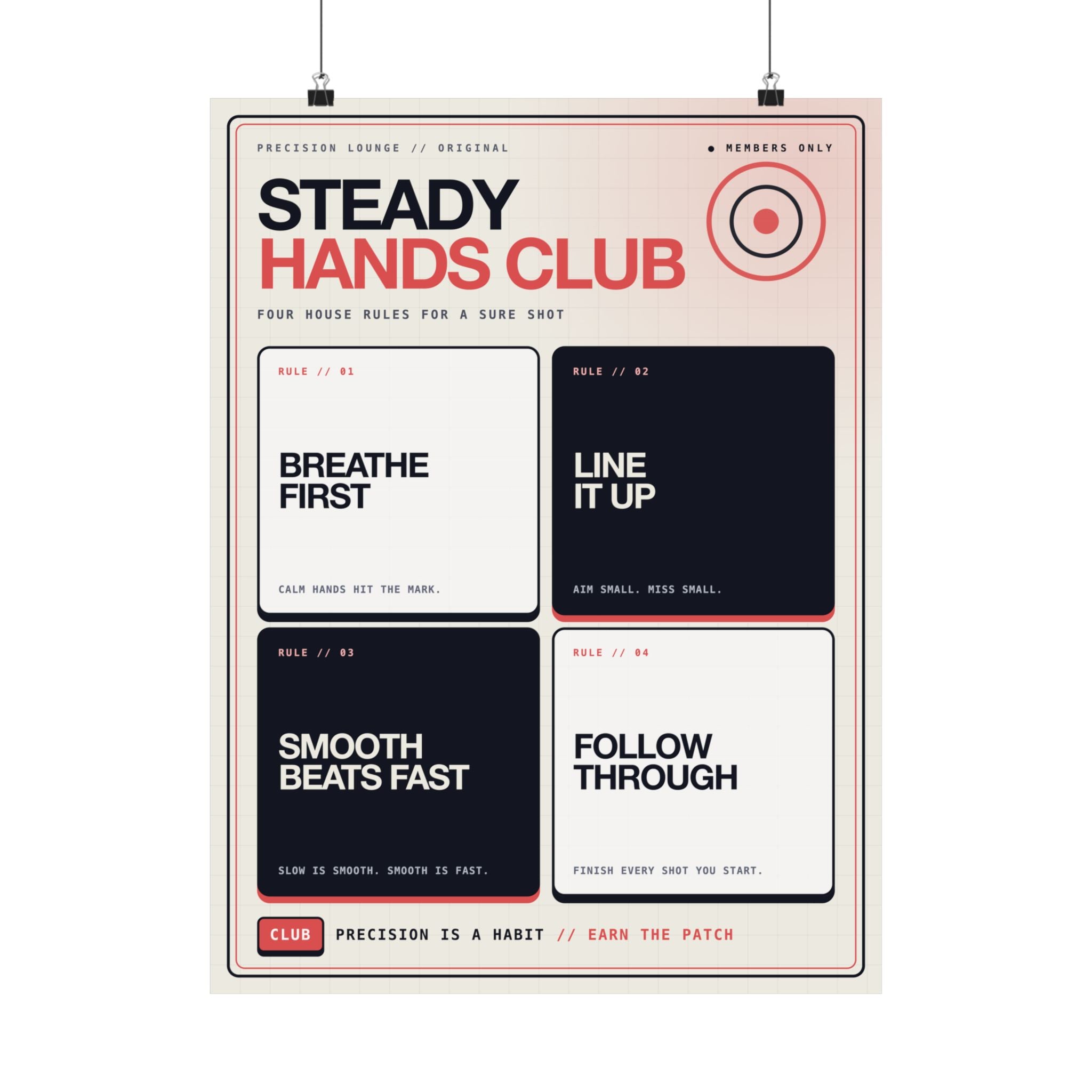 Steady Hands Club Poster — Aim & Focus Gaming Wall Art, 18×24