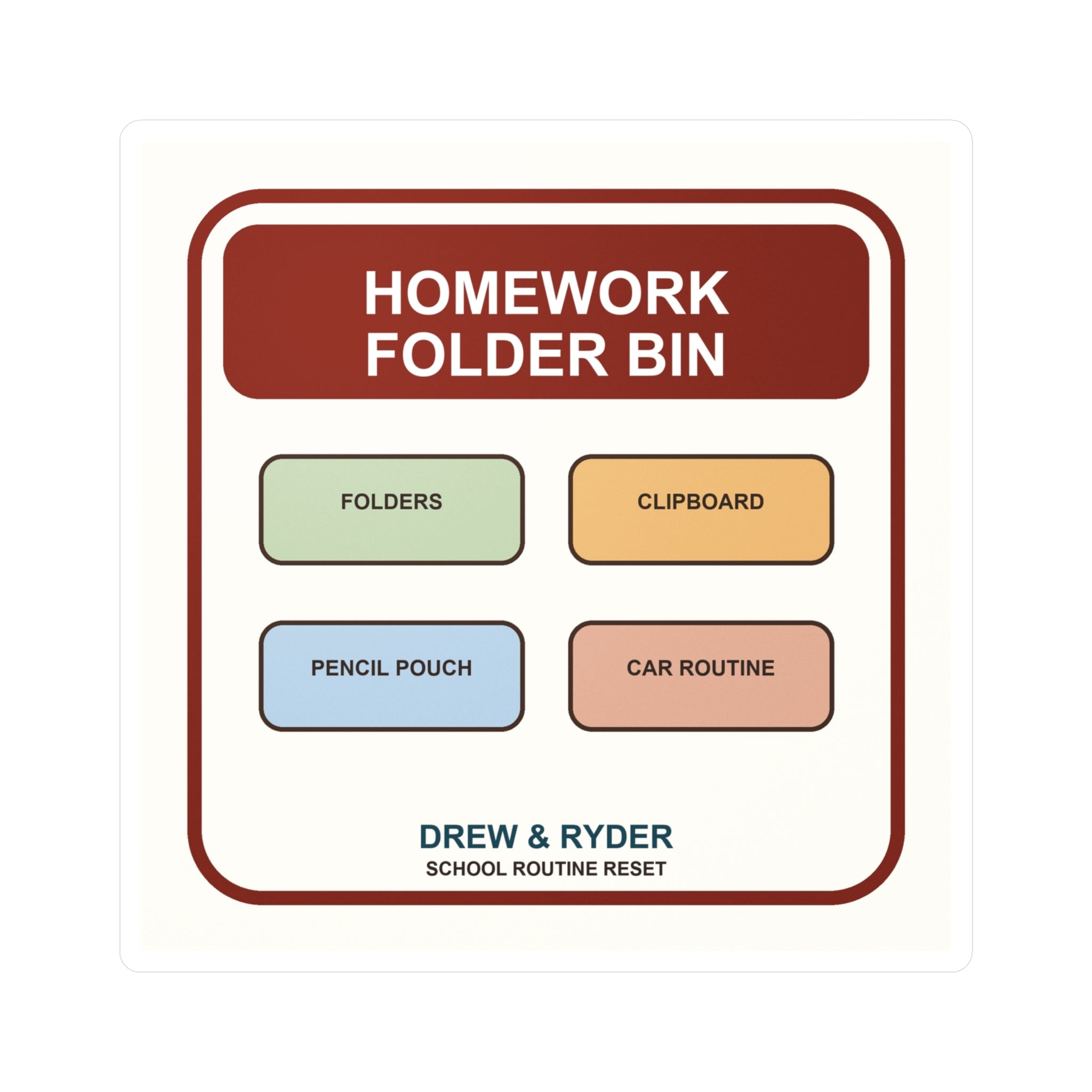 Under $5 Homework Folder Bin Sticker — Waterproof Vinyl School Routine Decal