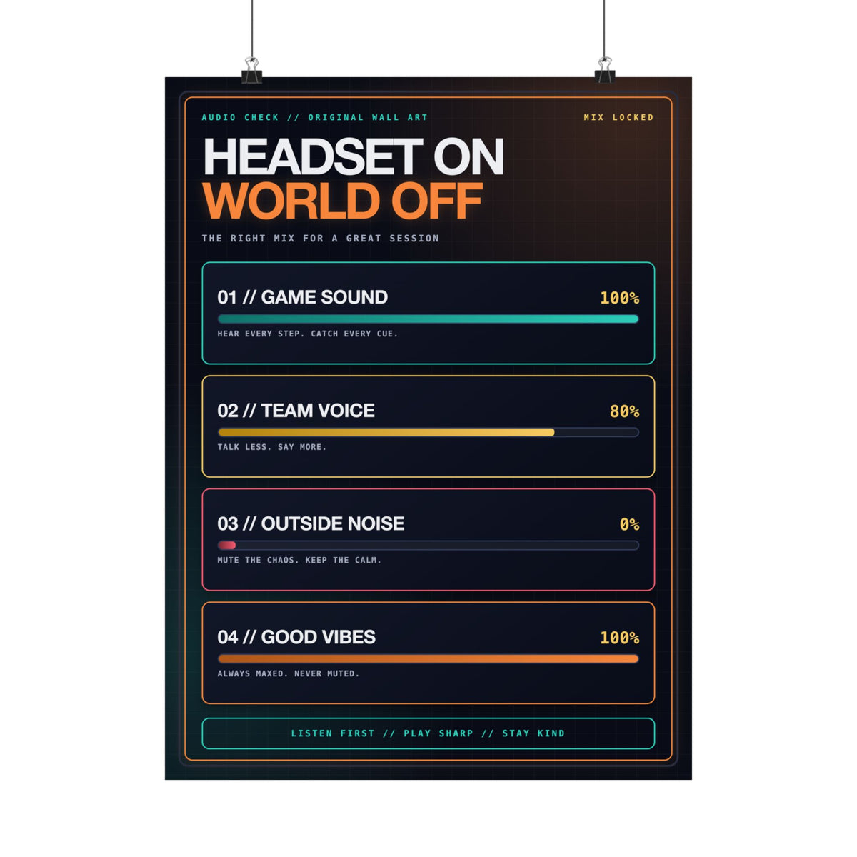 Headset On World Off Poster — Gaming Audio Wall Art, 18×24