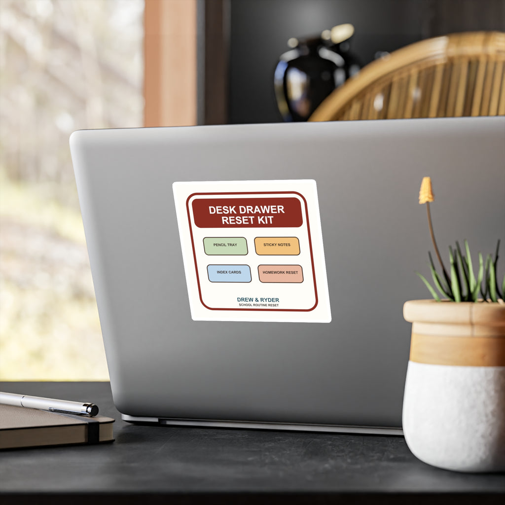 Under $5 Desk Drawer Reset Sticker — Waterproof Vinyl School Routine Decal