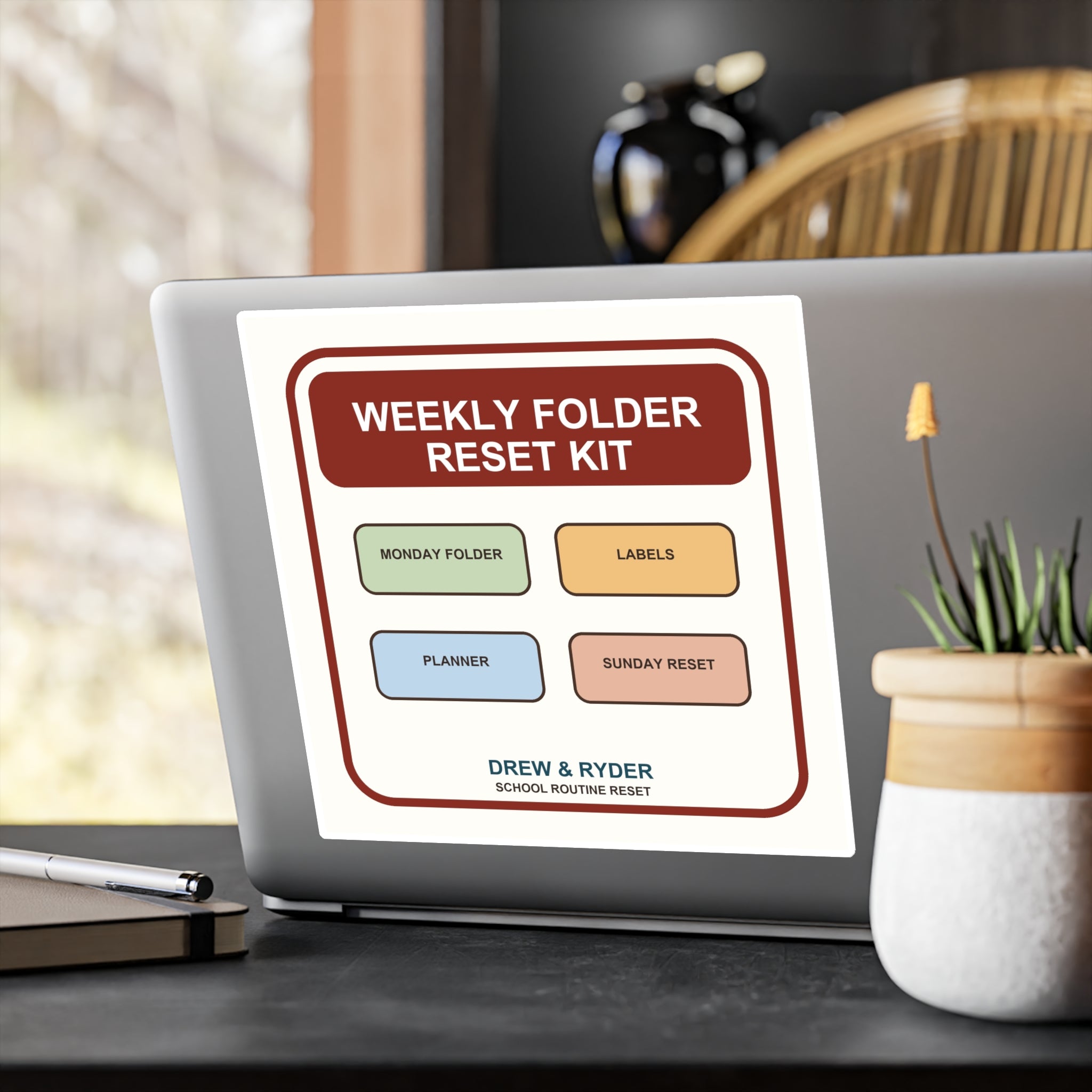 Under $5 Weekly Folder Reset Sticker — Waterproof Vinyl School Routine Decal