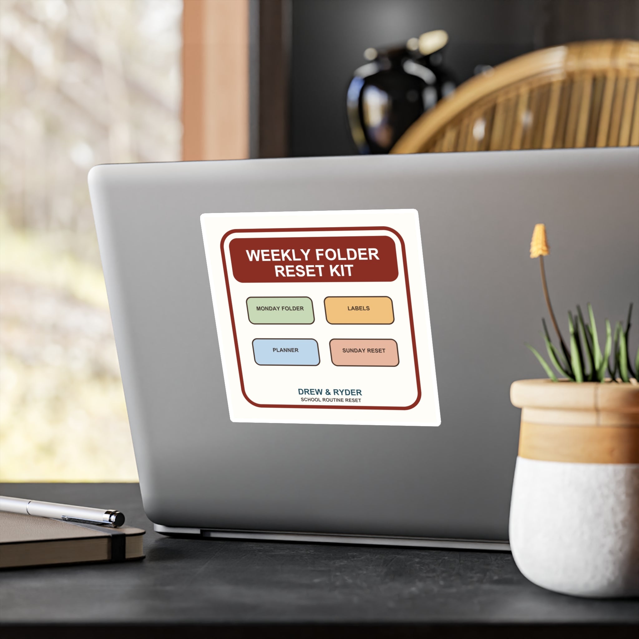 Under $5 Weekly Folder Reset Sticker — Waterproof Vinyl School Routine Decal