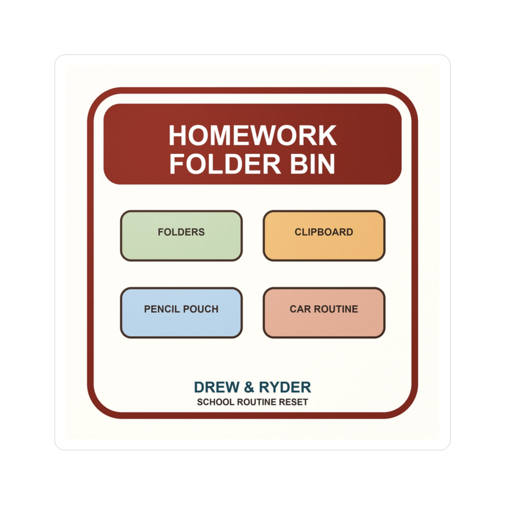 Under $5 Homework Folder Bin Sticker — Waterproof Vinyl School Routine Decal